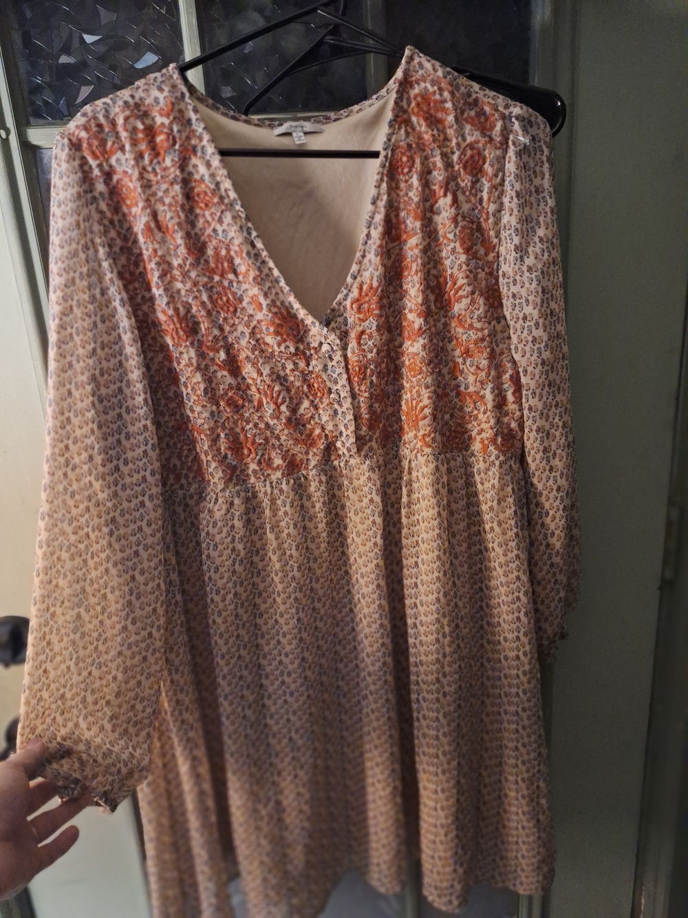 Boho JODIFL Cream Mini Dress with Orange Embroidered Bodice